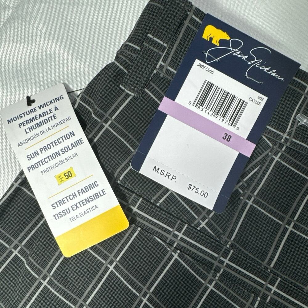 Jack Nicklaus Mens Golf Shorts Caviar Plaid Stretch UPF 50 Moisture Wicking 38 - Picture 3 of 5